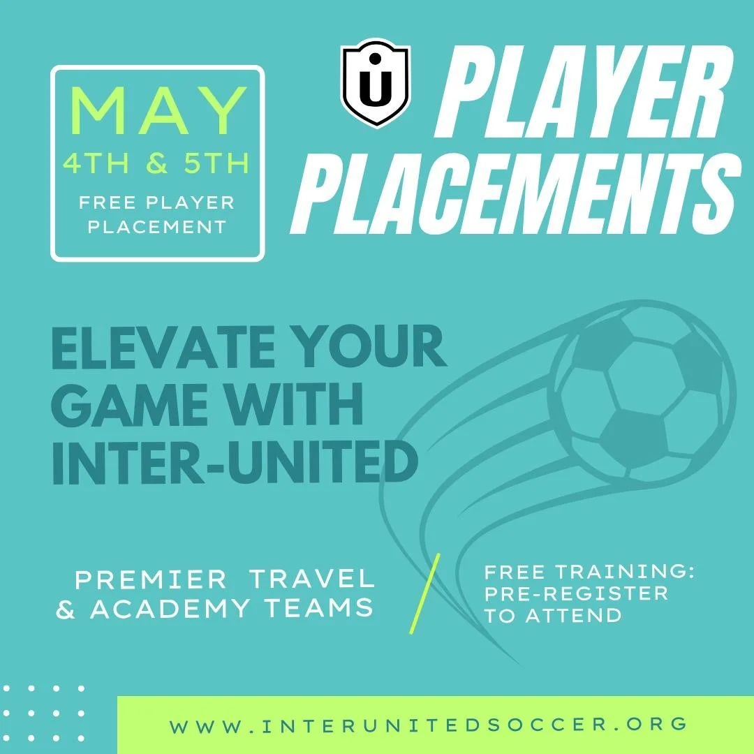 Player Placements are here ⚽️💚

Join Inter-United and take the next step in your game &mdash; from developing players in our Academy to competitive Premier teams.

📅 May 4th (U13&ndash;U19 Premier)
📅 May 5th (U8&ndash;U12 Academy)
📍 Indian Trails