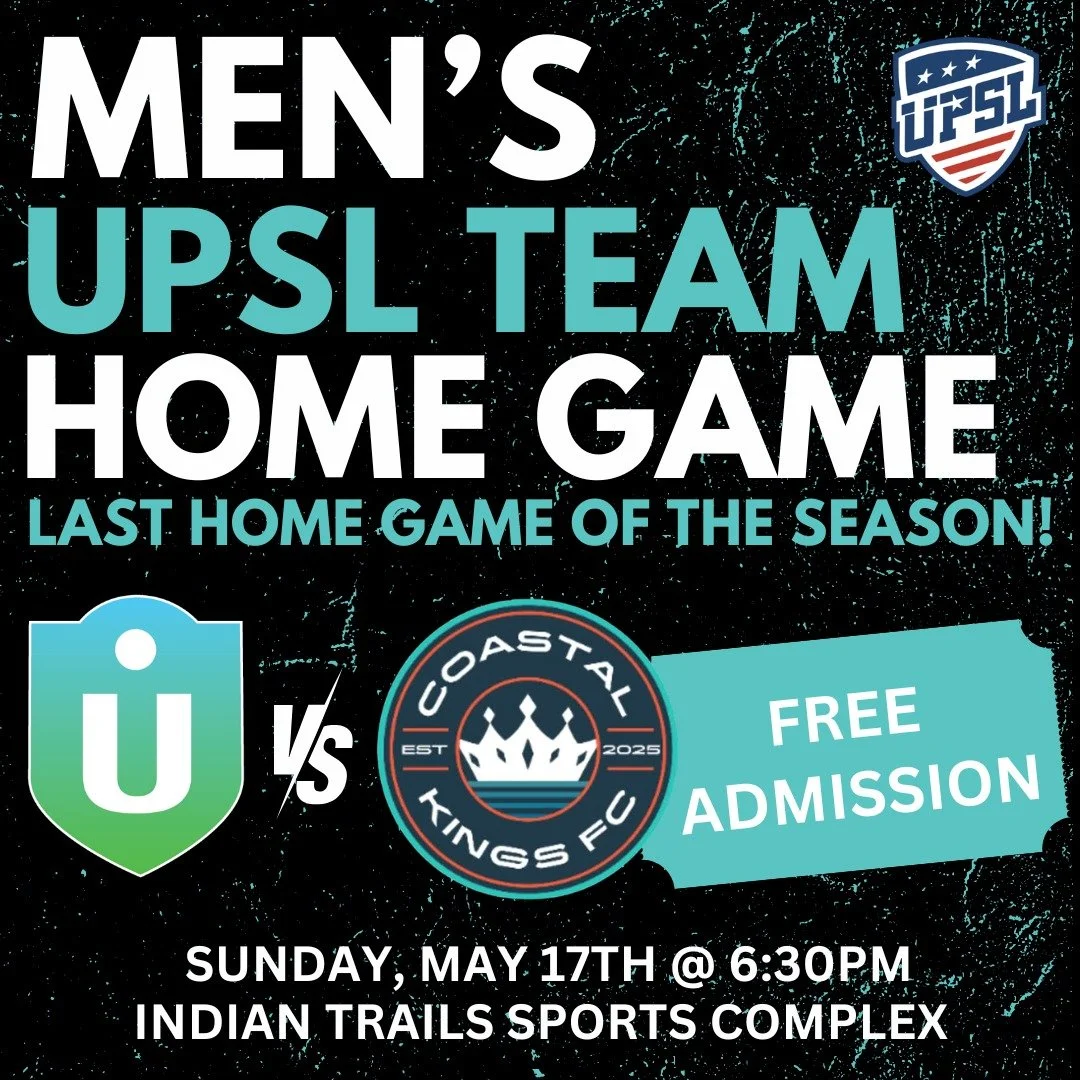One last one at home. 💪⚽️

Join us this Tomorrow as our Men&rsquo;s UPSL side takes on Coastal Kings FC II in the final home match of the season! Let&rsquo;s pack the sidelines and finish strong together.

🆚 Coastal Kings FC II
📅 Sunday, May 17th
