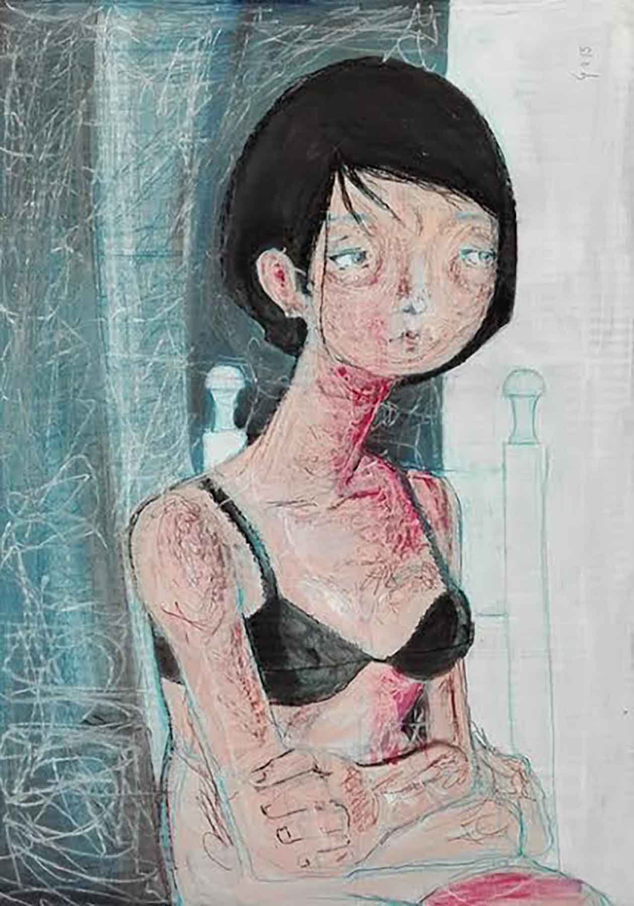 "Ragazza Seduta" Something to believe in by Diego Gabriele
acrylic and pencil on cardboard