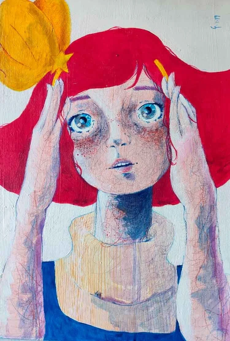 Gigì (Minky Momo) - Cosplayer in the mirror - Diego Gabriele
Acrylic and pastel painting on cardboard