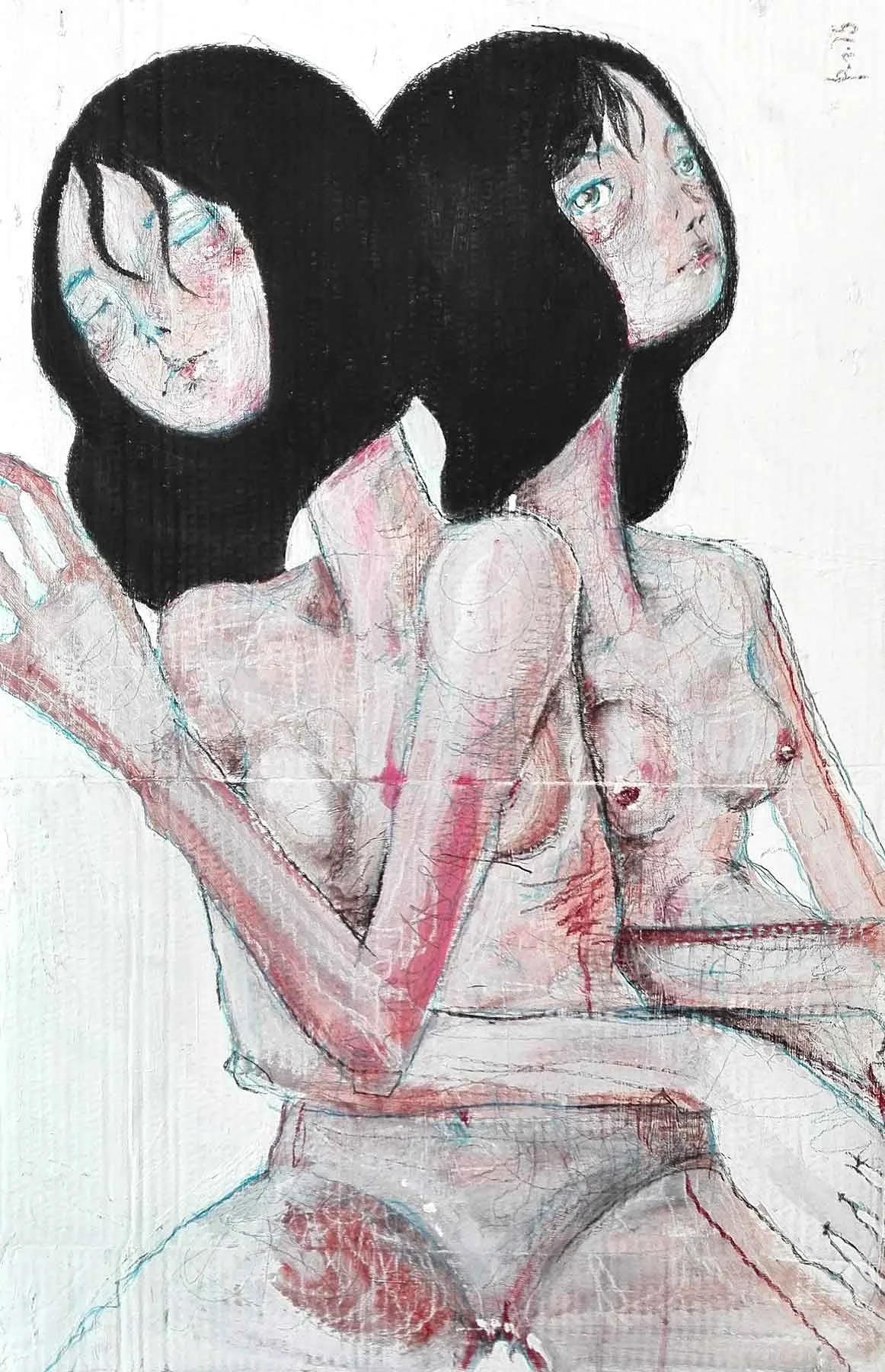 "Due" Burnout Series by Diego Gabriele
acrylic and pencil on cardboard