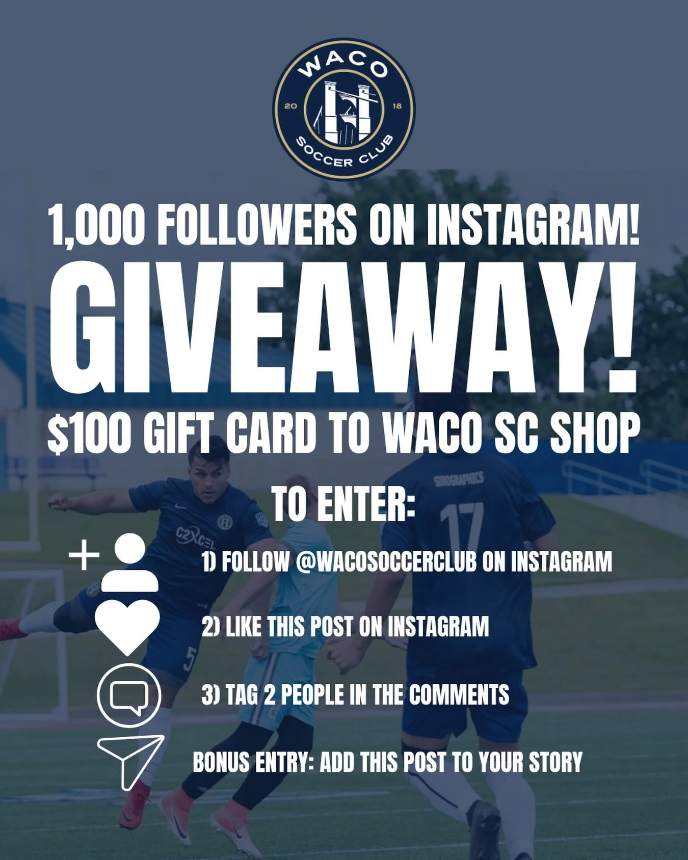 We just hit 1,000 followers and Waco SC is celebrating with YOU. 🔵🎉 This community is building something real and we couldn&rsquo;t do it without every single one of you. 

To say thank you we&rsquo;re giving away a $100 Waco SC Gift Card to one lu