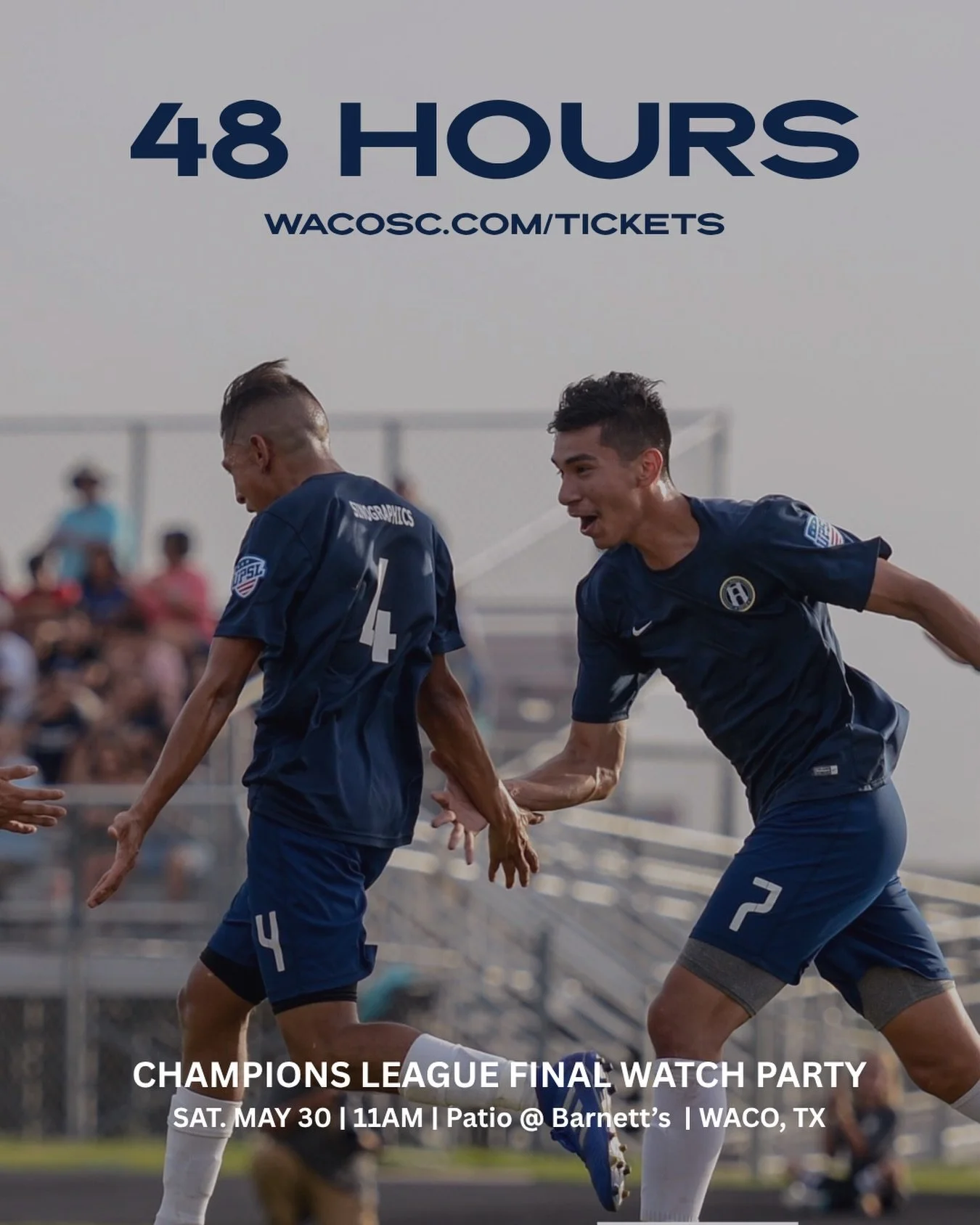 48 hours until Waco watches the biggest club match in the world together. ⏱️⚽ RSVP Now

Free entry. Free paletas from Helados La Azteca for the first 100 guests. Just Waco showing up for the beautiful game together. 
 
Saturday May 30 at The Patio at