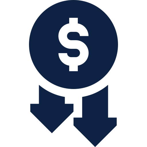 Icon of a dollar sign with downward pointing arrows.