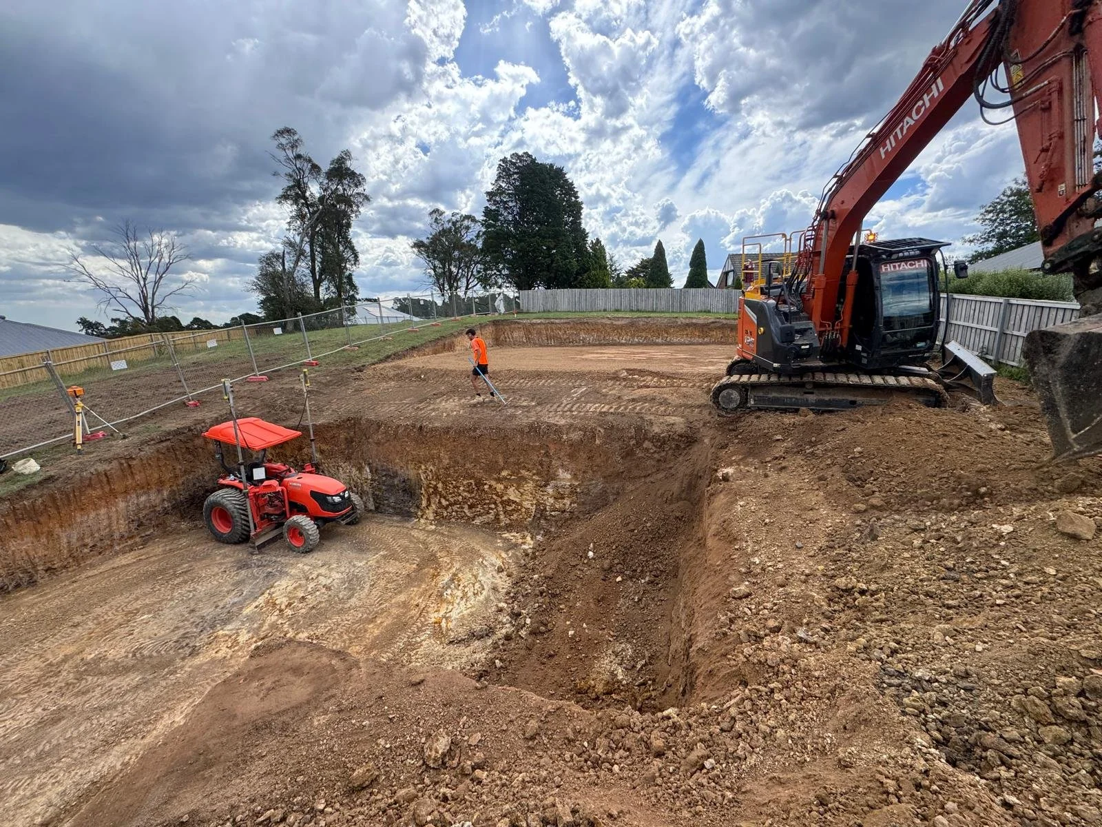 Civil excavation works in progress on construction site