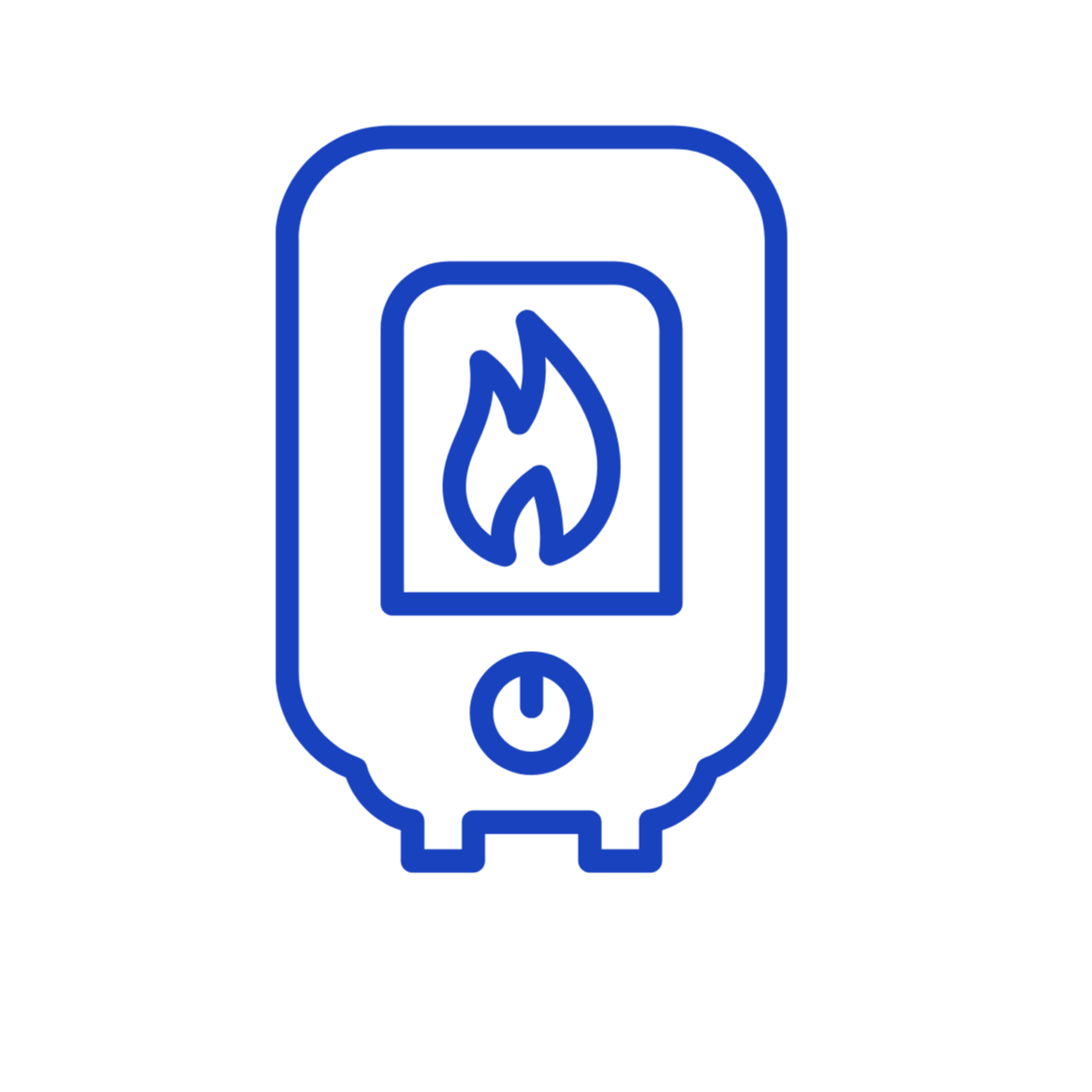 Line drawing of a space heater with a flame symbol on its display