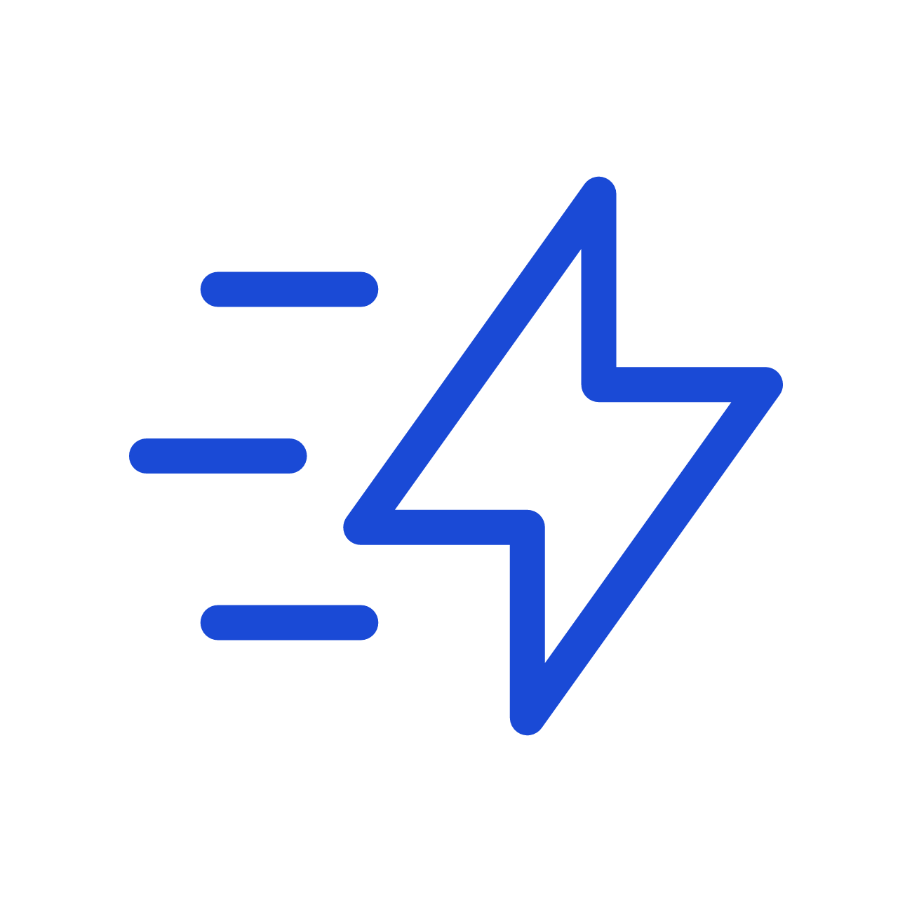A black background with a blue lightning bolt outline overlapping a blue arrow outline, and three horizontal blue lines to the left representing motion or speed.