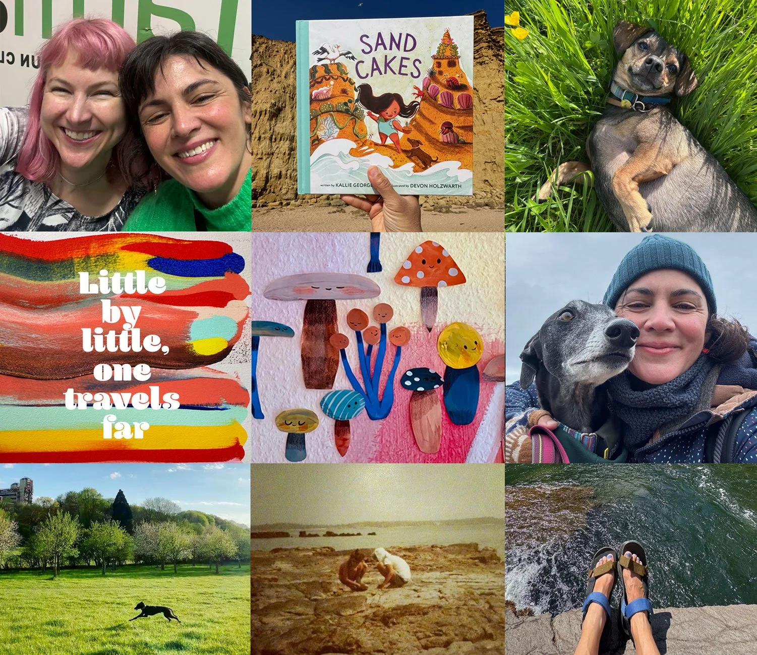 Collage of photos, artwork, and studio moments featured in Devon Holzwarth's archived blog posts.