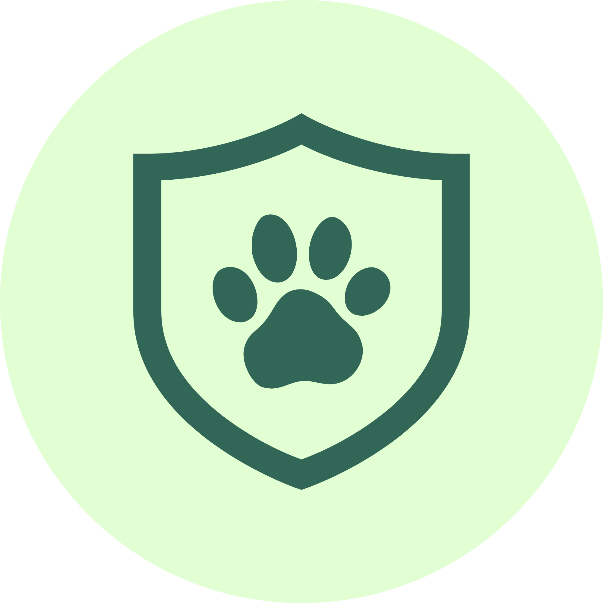 A green circular background with a dark green paw print inside a square outline in the center.