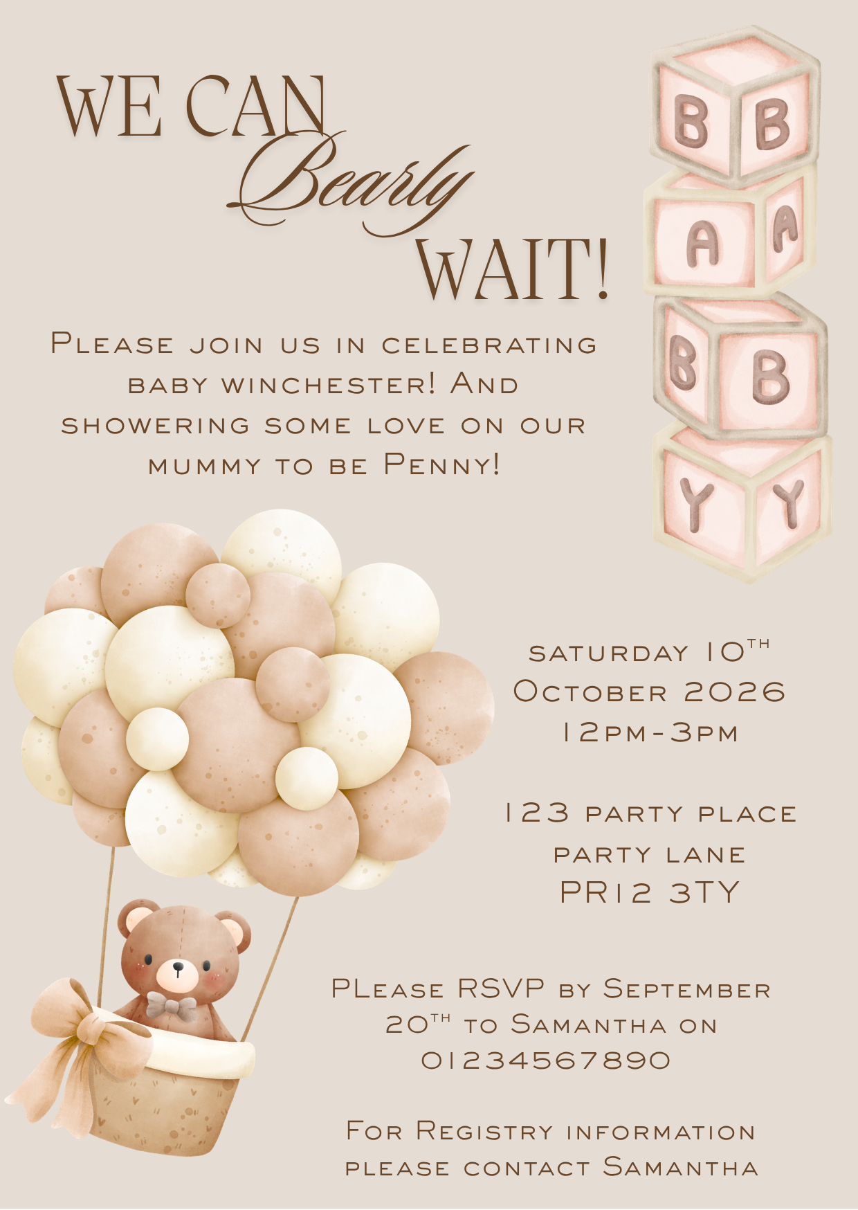 Bearly Wait Baby Shower Full Invitation Design Package