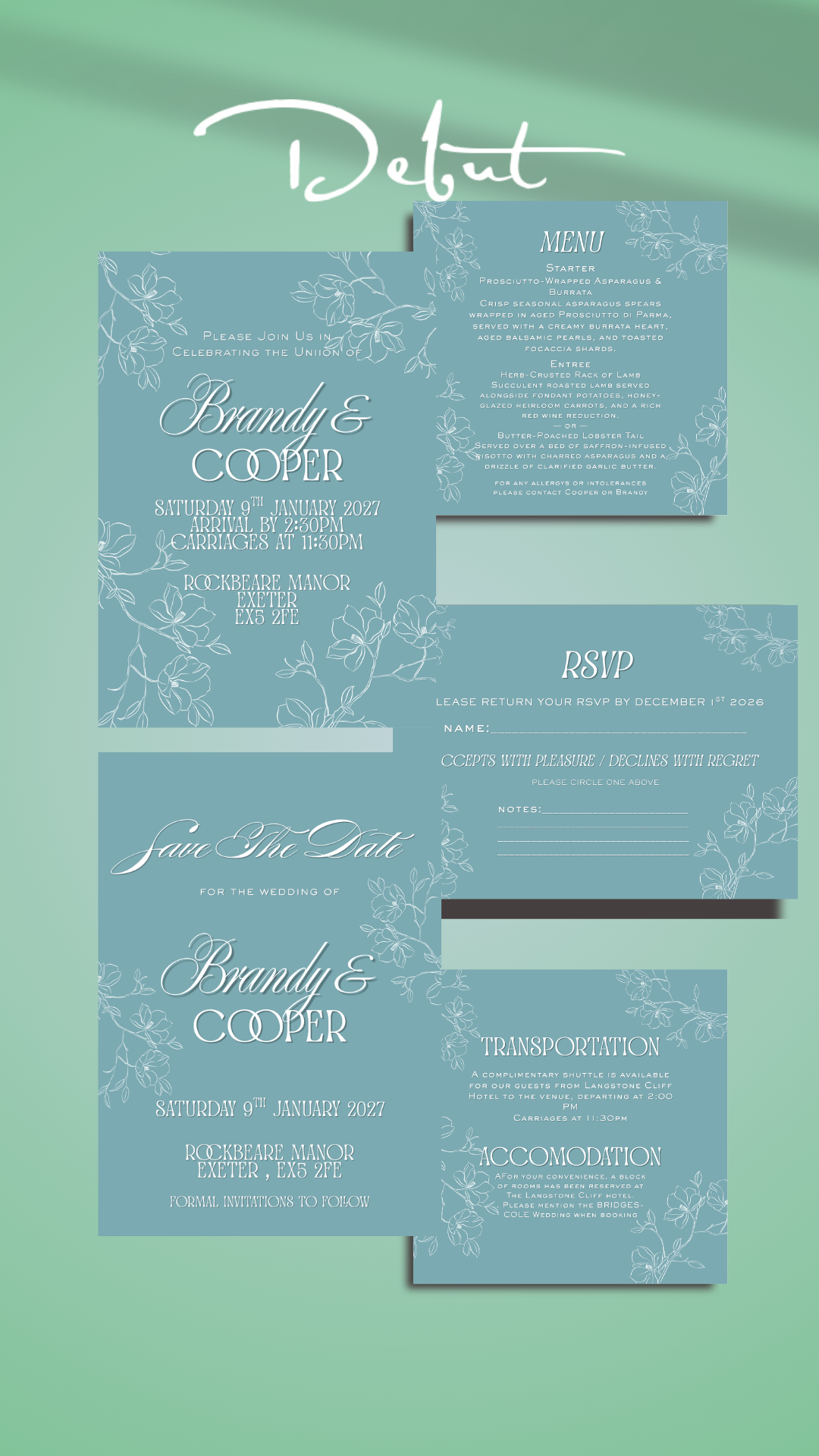 DEBUT -Its Been A Long Time Coming Wedding Invite Full Design Package