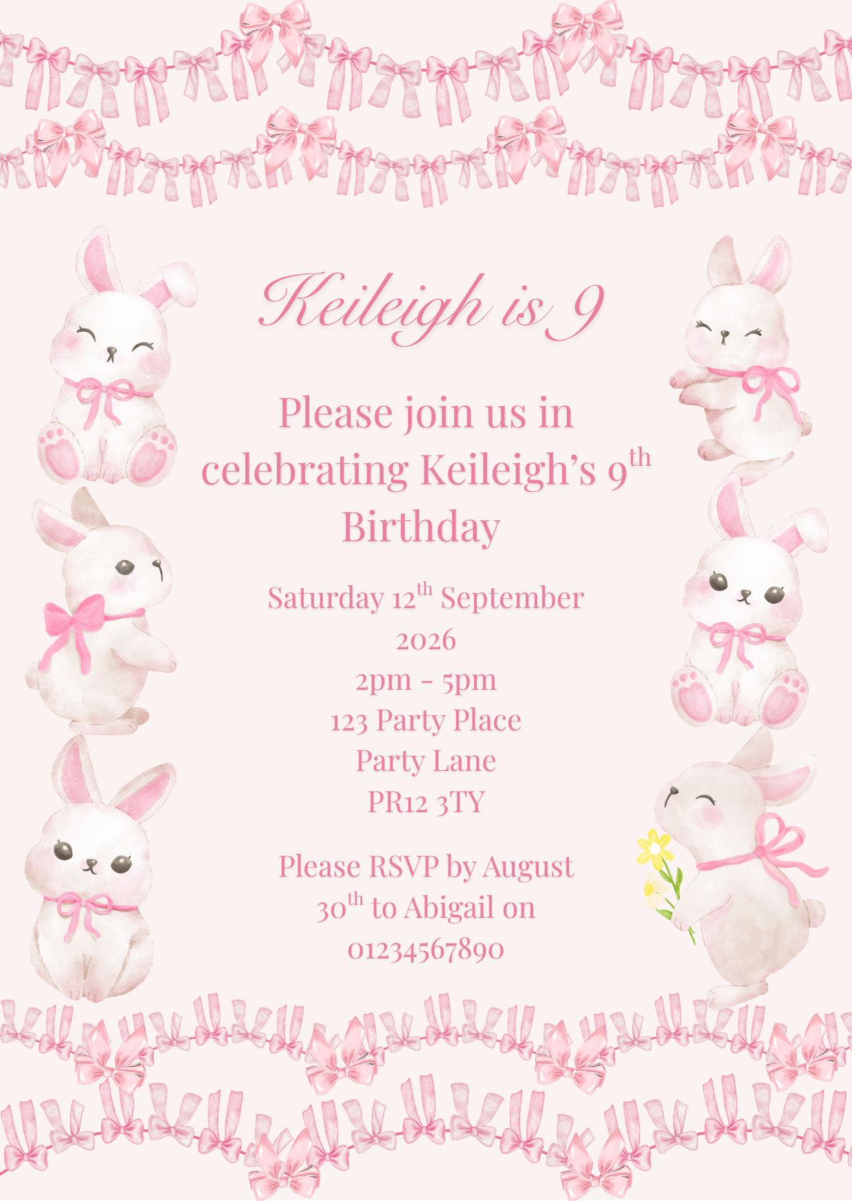 Coquette White Bunny Full Invite Design Package