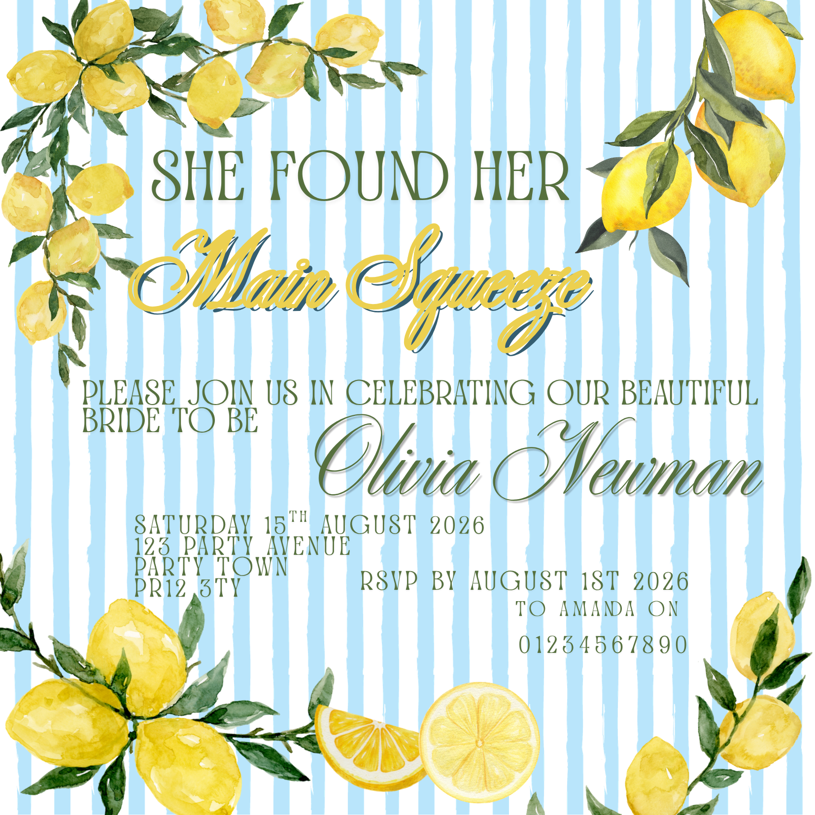 'Main Squeeze (Lemon)' Bridal Shower Design Invite Package