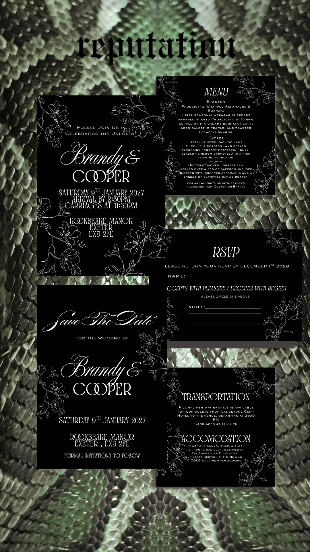 REPUTATION - Its Been a Long Time Coming Wedding Invitation Full Design Package