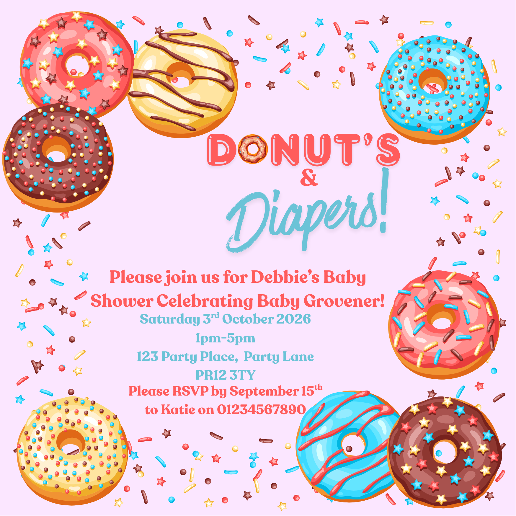 Donuts and Diapers Baby Shower/Gender Reveal Full Invitation Design Package