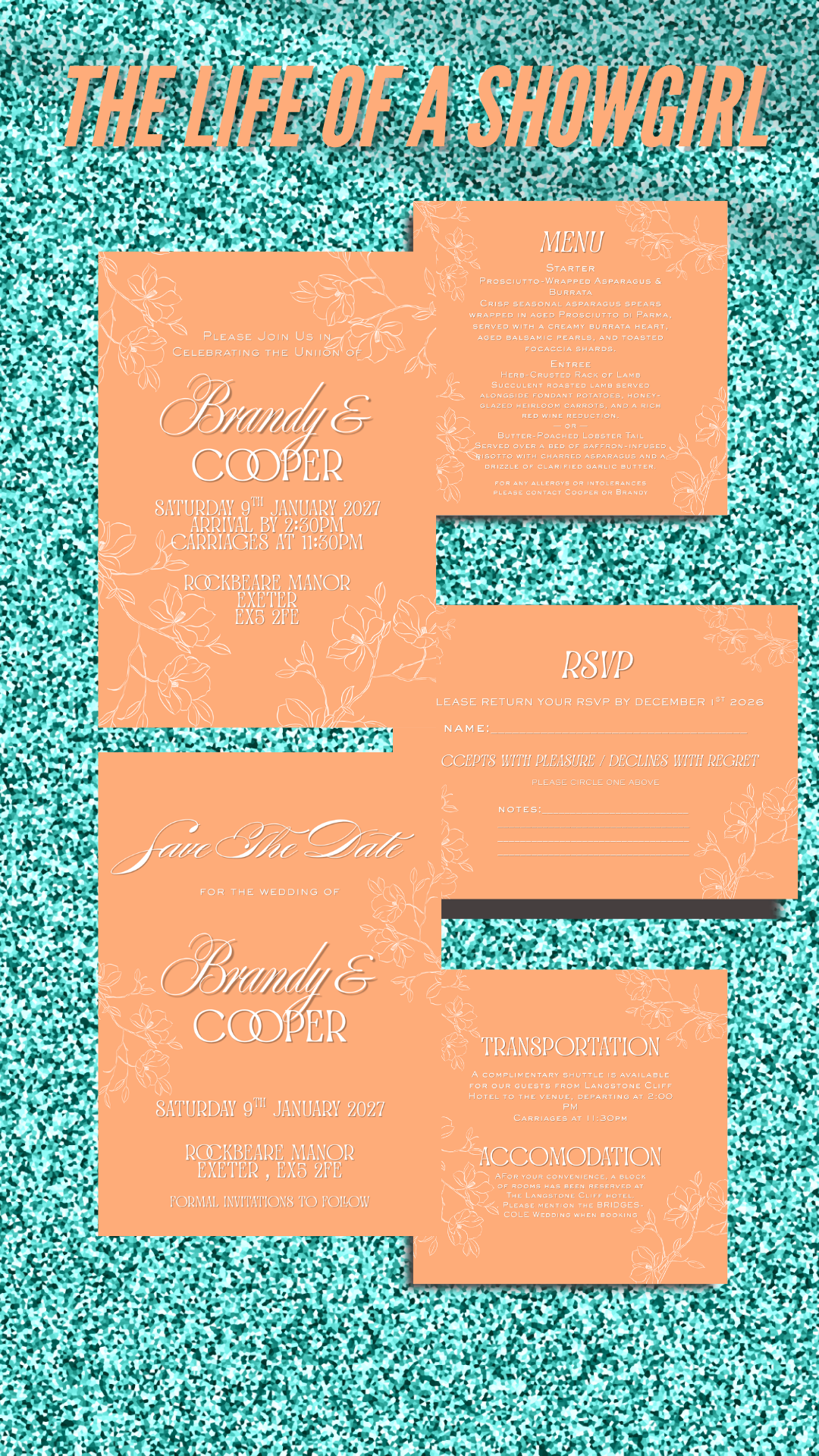 THE LIFE OF A SHOWGIRL - Its Been a Long Time Coming Wedding Invitation Full Design Package