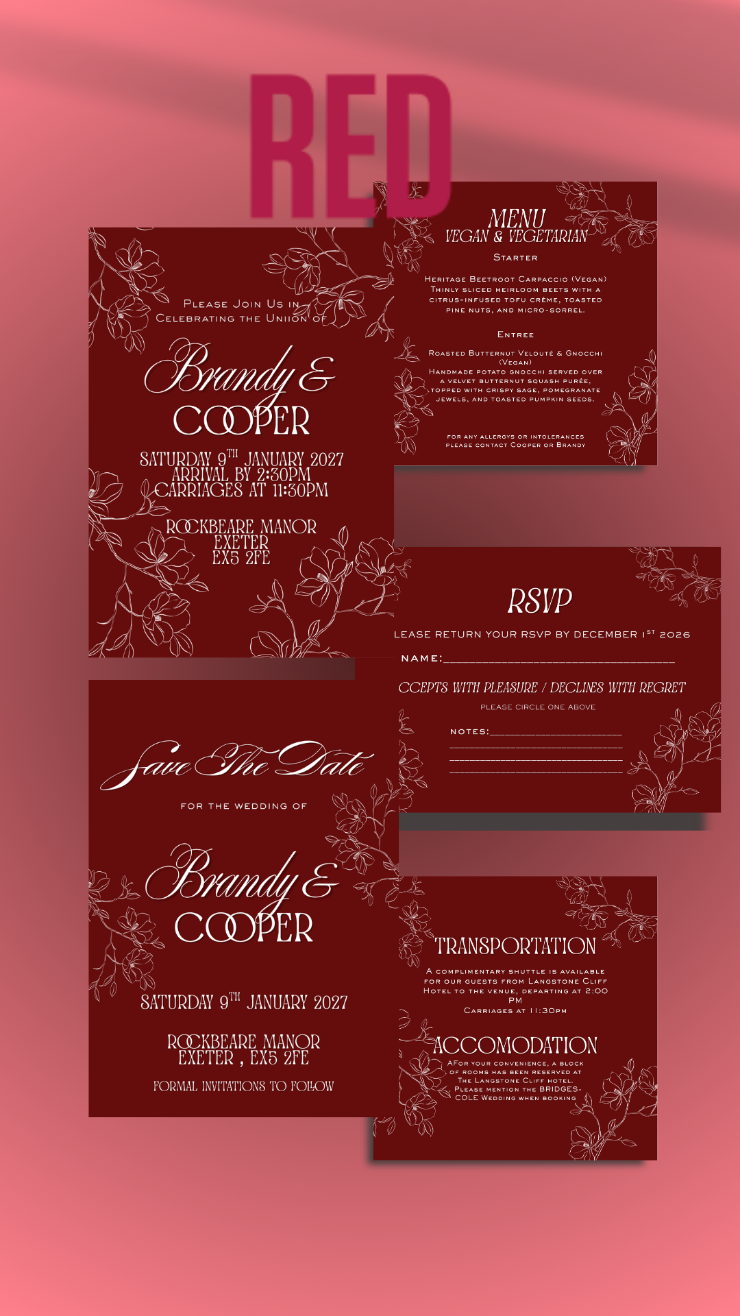 RED - Its Been a Long Time Coming Wedding Invitation Full Design Package