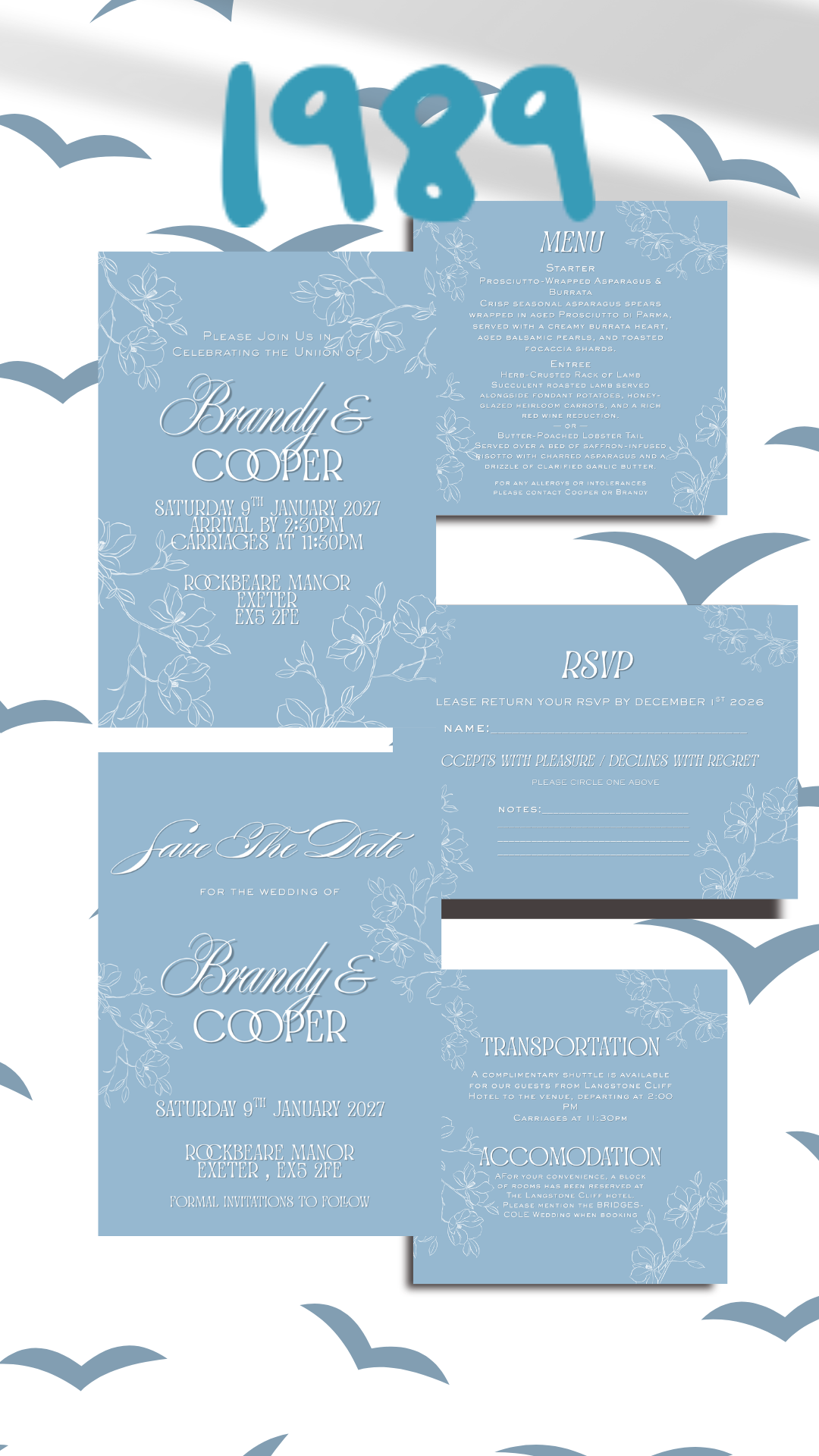 1989 -Its Been a Long Time Coming Wedding Invitation Full Design Package