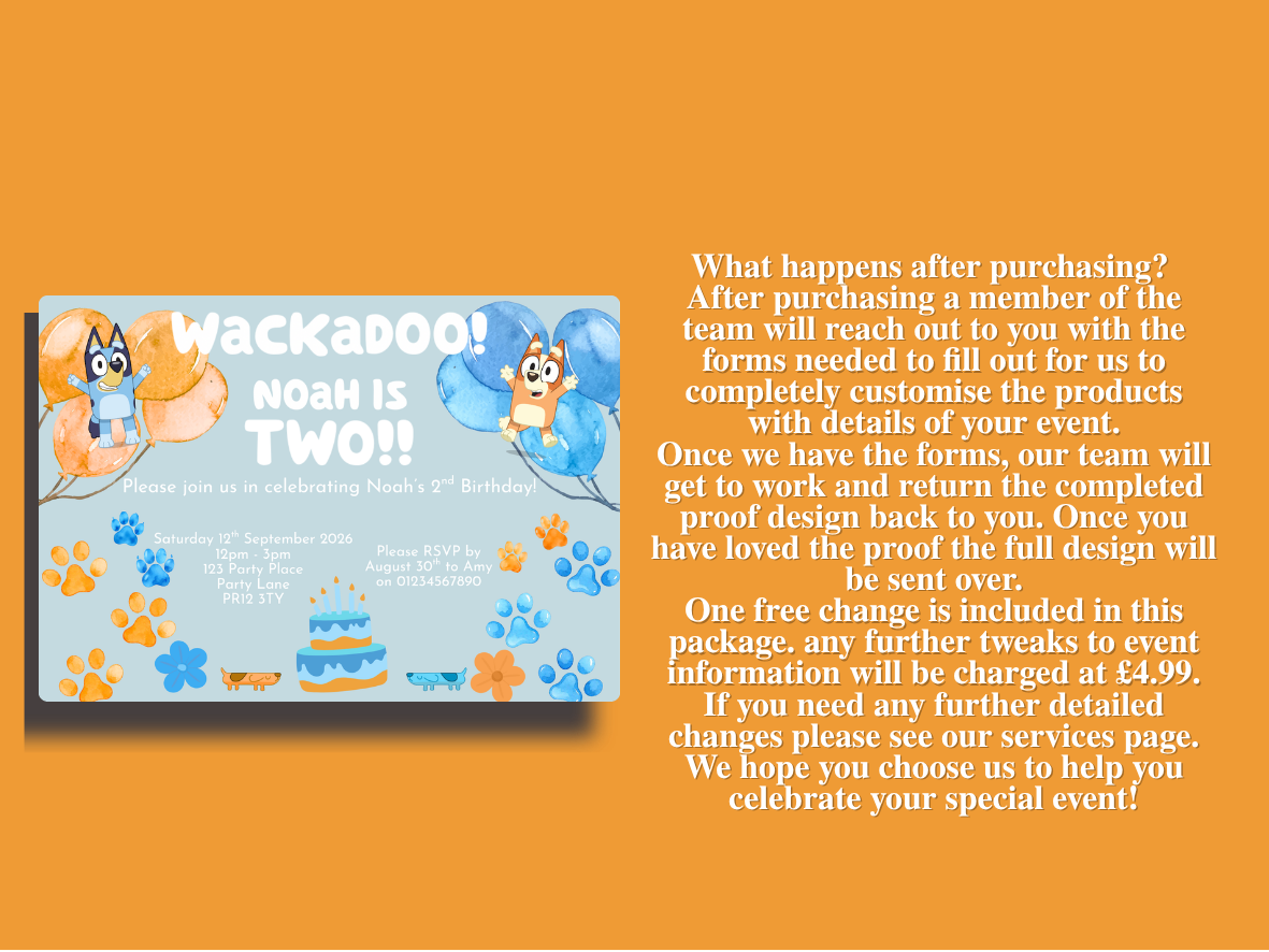 Wackadoo They Are Two Blue/Orange DogFull Invitation Design Package