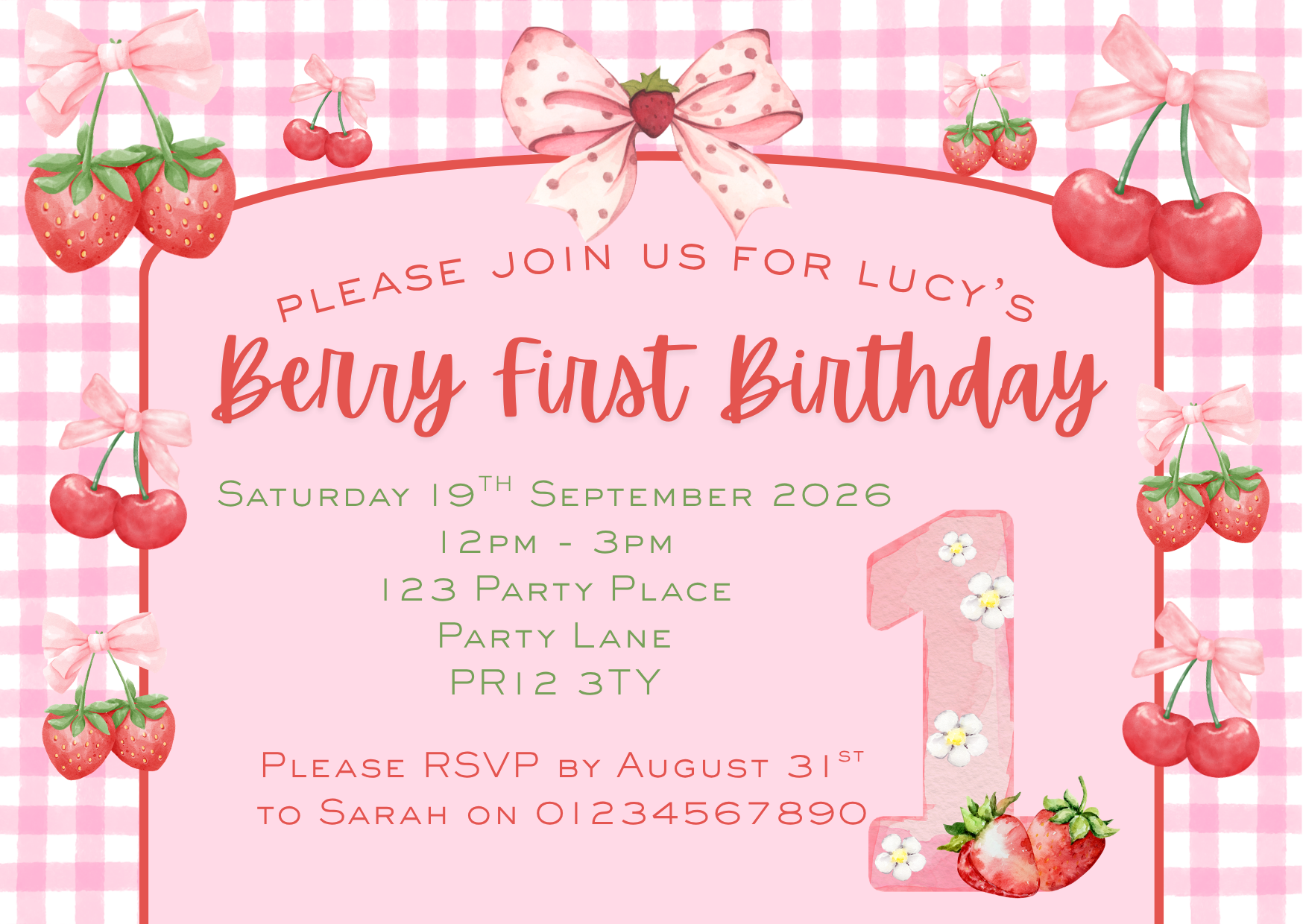 Berry First Birthday Full Invitation Design Package