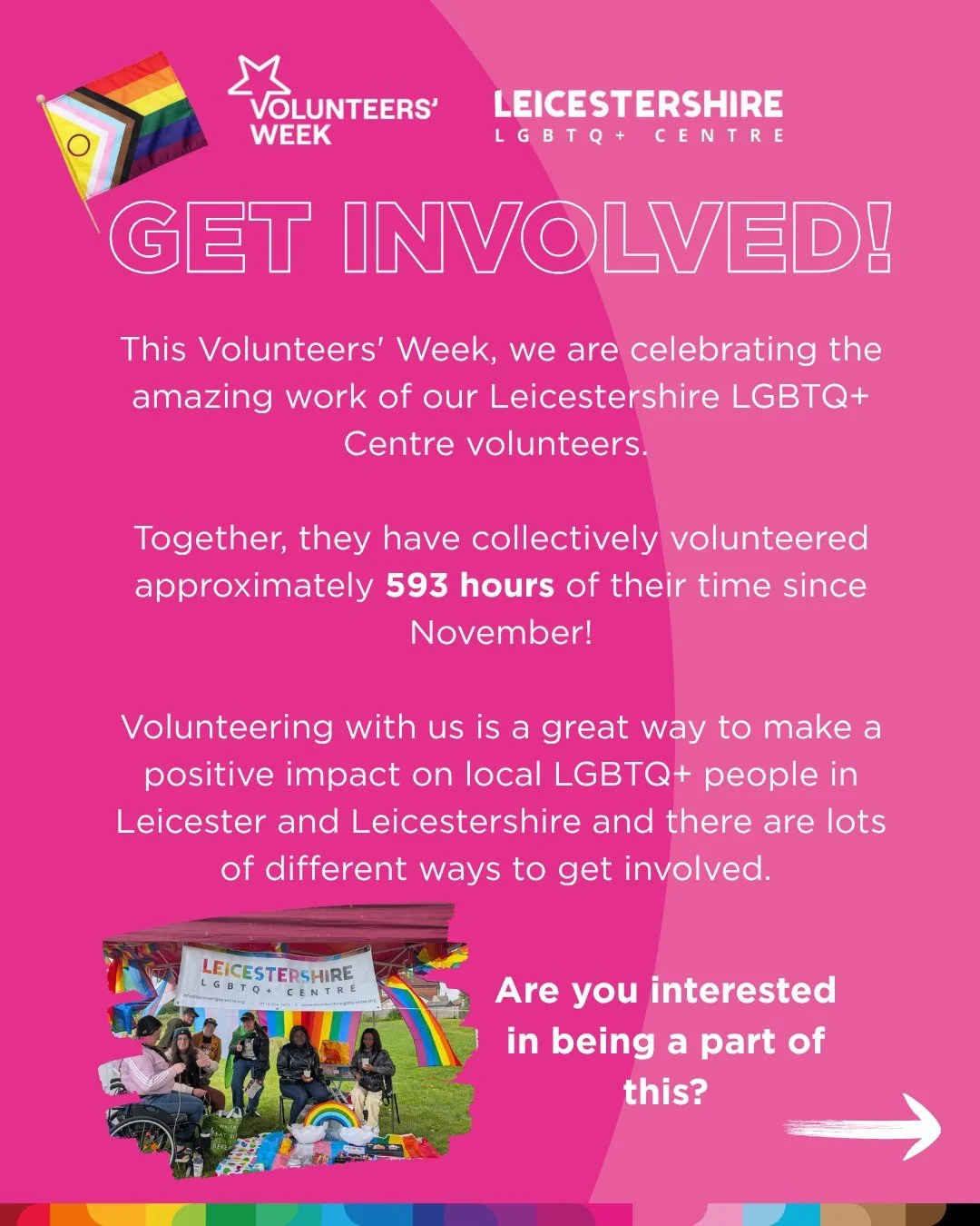 This Volunteers' Week, we are celebrating the amazing work of our Leicestershire LGBTQ+ Centre volunteers. 🌈

Together, they have collectively volunteered approximately 593 hours of their time since November!⏳

Volunteering with us is a great way to