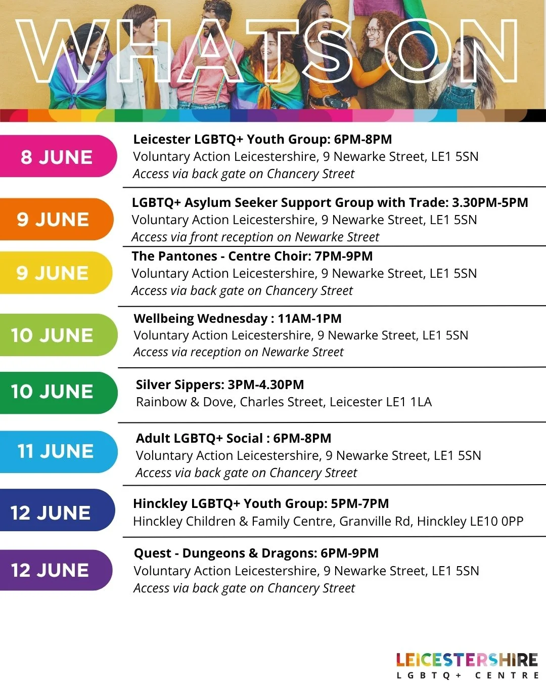 🌈 Here&rsquo;s what&rsquo;s on at the Centre this week! 🌈 
 
Looking for fun, connection, and community? We've got something for everyone! No bookings necessary! 
 
Whether you're here for the laughs, chats, or adventures, we can&rsquo;t wait to se