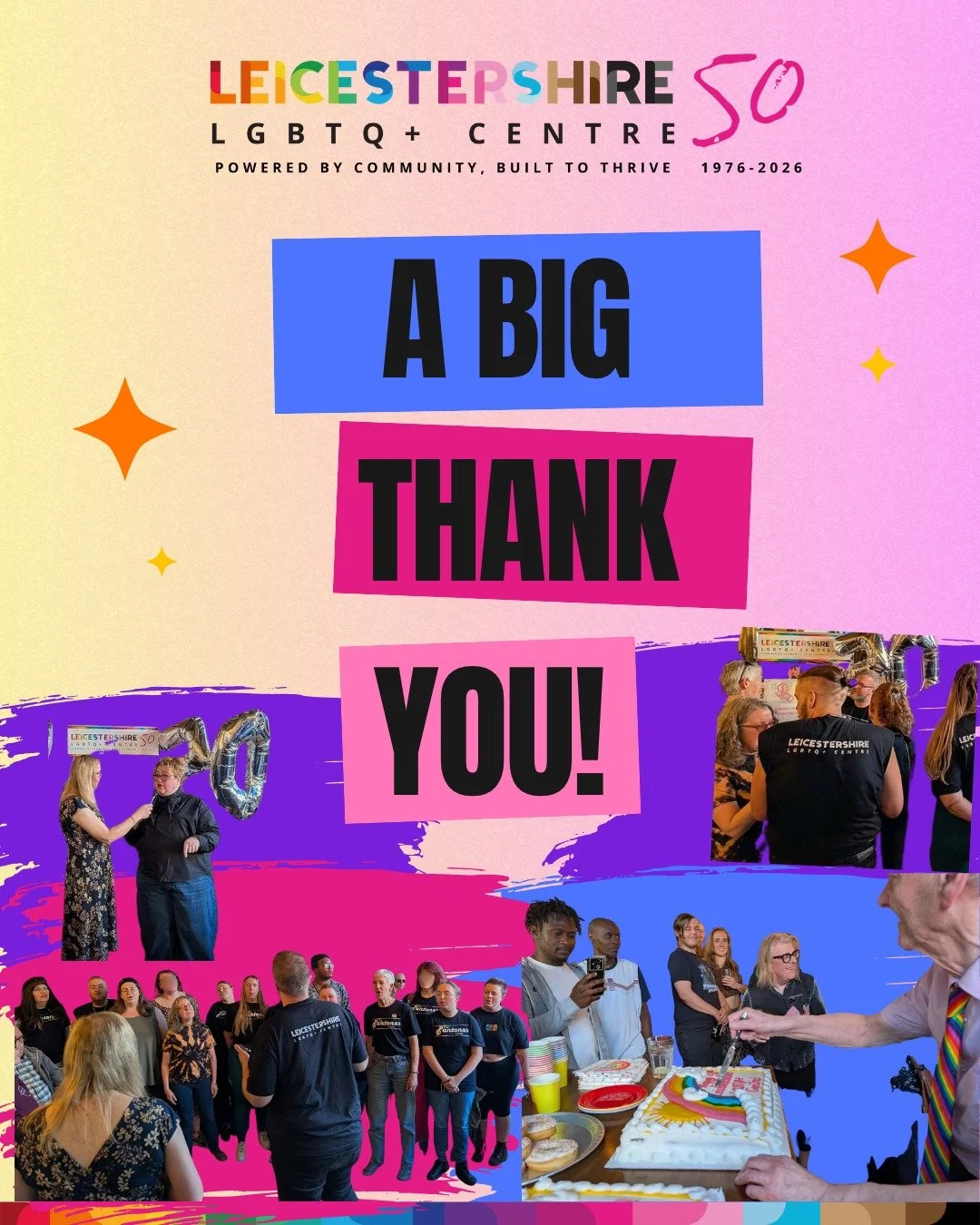We want to say a BIG thank you for being a part of the Centre's 50th birthday celebrations over the last few weeks. 

Whether you attended our party at @rainbowanddovepub , visited the Powered by Community event at @curve_leicester , joined our LGBTQ