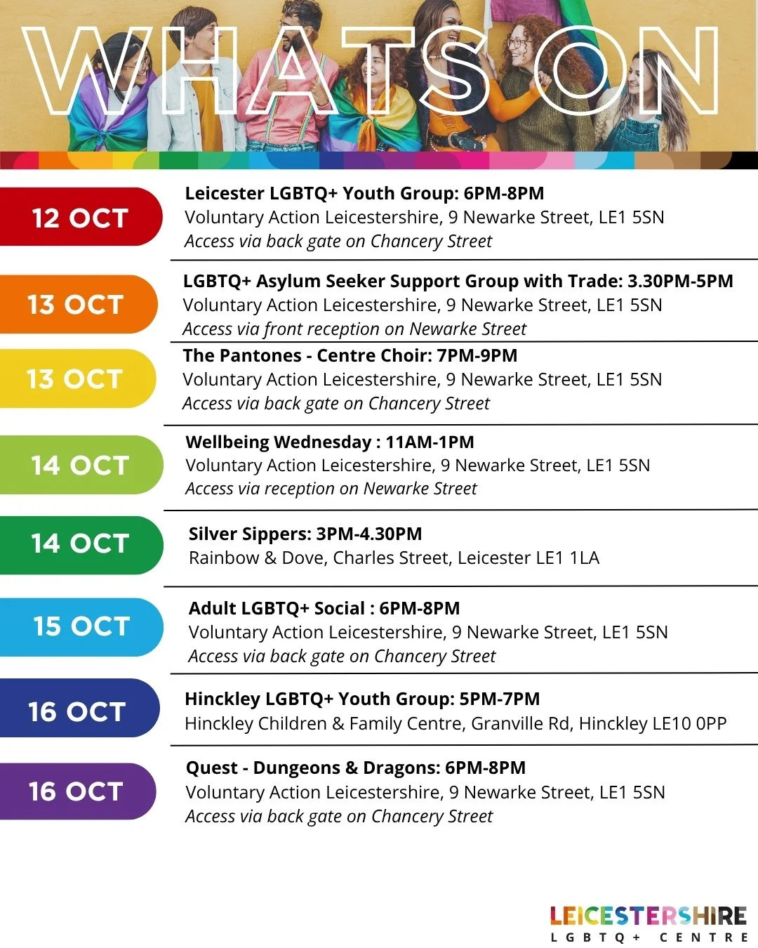 🌈 Here&rsquo;s what&rsquo;s on at the Centre this week! 🌈 
 
Looking for fun, connection, and community? We've got something for everyone! No bookings necessary! 
 
Whether you're here for the laughs, chats, or adventures, we can&rsquo;t wait to se