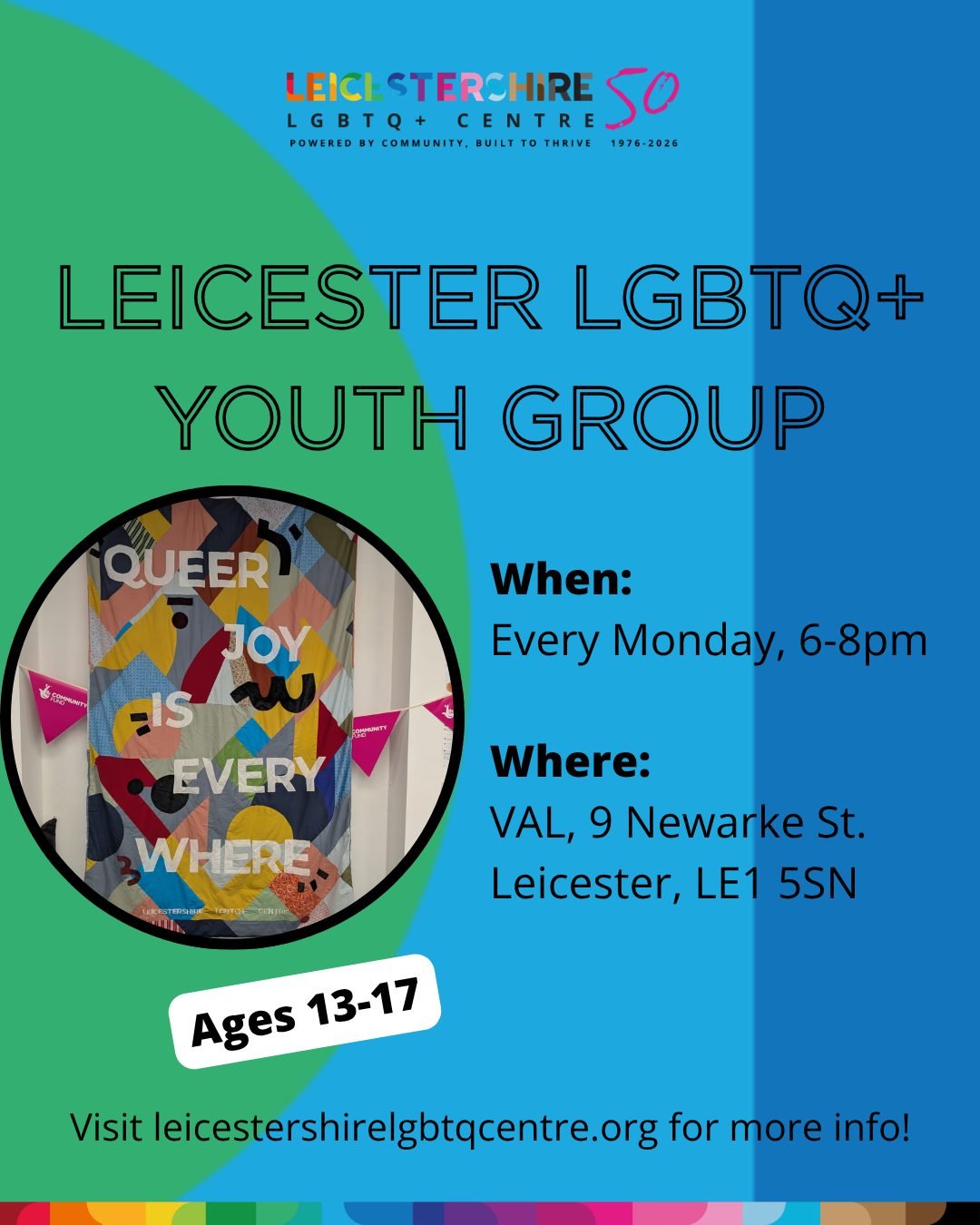 Aged 13-17? LGBTQ+? If you're based in Leicester and would like to socialise in a safe and welcoming space, drop by our youth group, which takes place here at the Centre! 

For more info, visit our website: leicestershirelgbtqcentre.org