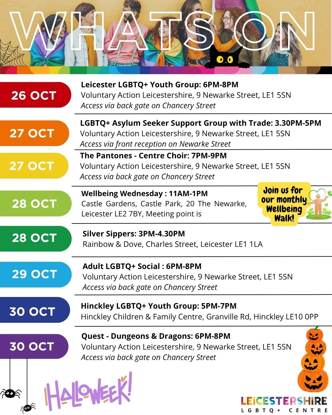 🌈 Here&rsquo;s what&rsquo;s on at the Centre this week! 🌈 

🎃Happy Halloweek! Feel free to dress up if you wish!🎃
 
Looking for fun, connection, and community? We've got something for everyone! No bookings necessary! 
 
Whether you're here for th