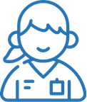 Line drawing of a smiling girl with pigtails, wearing a shirt with a collar.