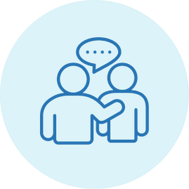 Two people having a conversation, with a speech bubble above them.