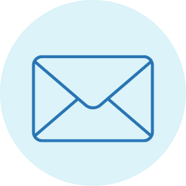 Icon of an envelope on a blue circular background.