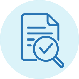Icon of a document with a magnifying glass and checkmark