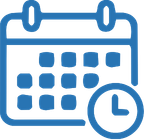 Calendar with a clock icon indicating a scheduled date and time