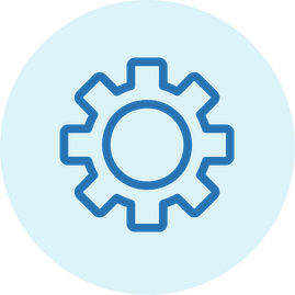 Gear icon on a blue circular background