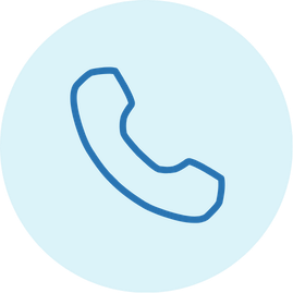 Icon of a telephone receiver inside a blue circle.