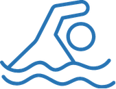 Icon of a person swimming in water, wearing goggles.