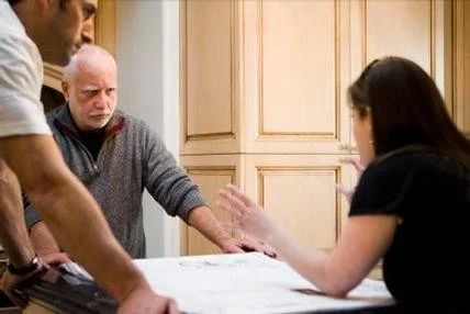 Erin McCahill directing Actor Richard Dreyfuss on a documentary style series about the importance of educating students and Americans about Civics and Democracy