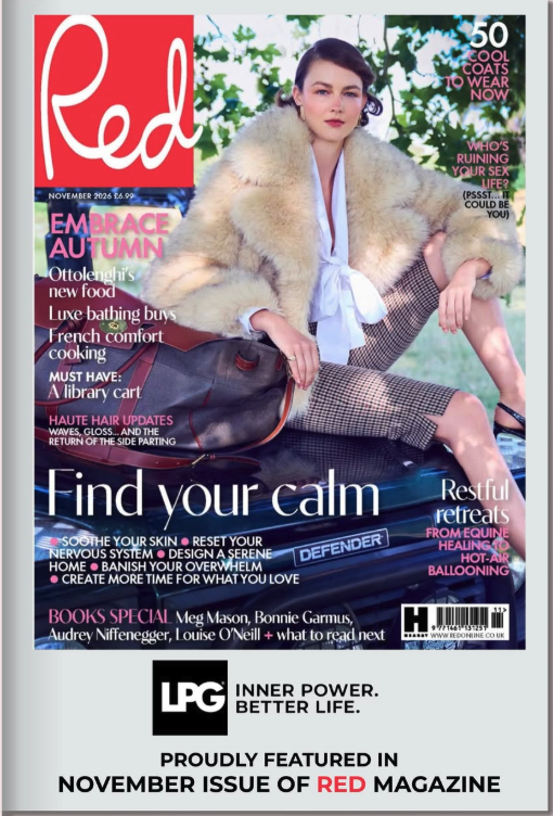Cover of Red magazine featuring a woman in a fur coat and featuring LPG Endermologie®  Infinity, an award-winning treatment for cellulite, skin firming and lymphatic drainage. The treatment is available at the BodyMind Sanctuary in Tunbridge Wells.