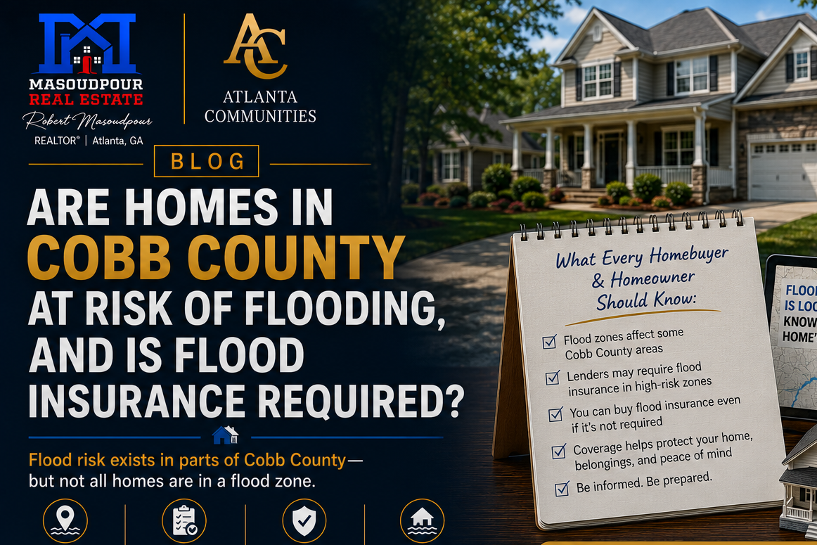 Are homes in Cobb County at risk of flooding, and is flood insurance required?