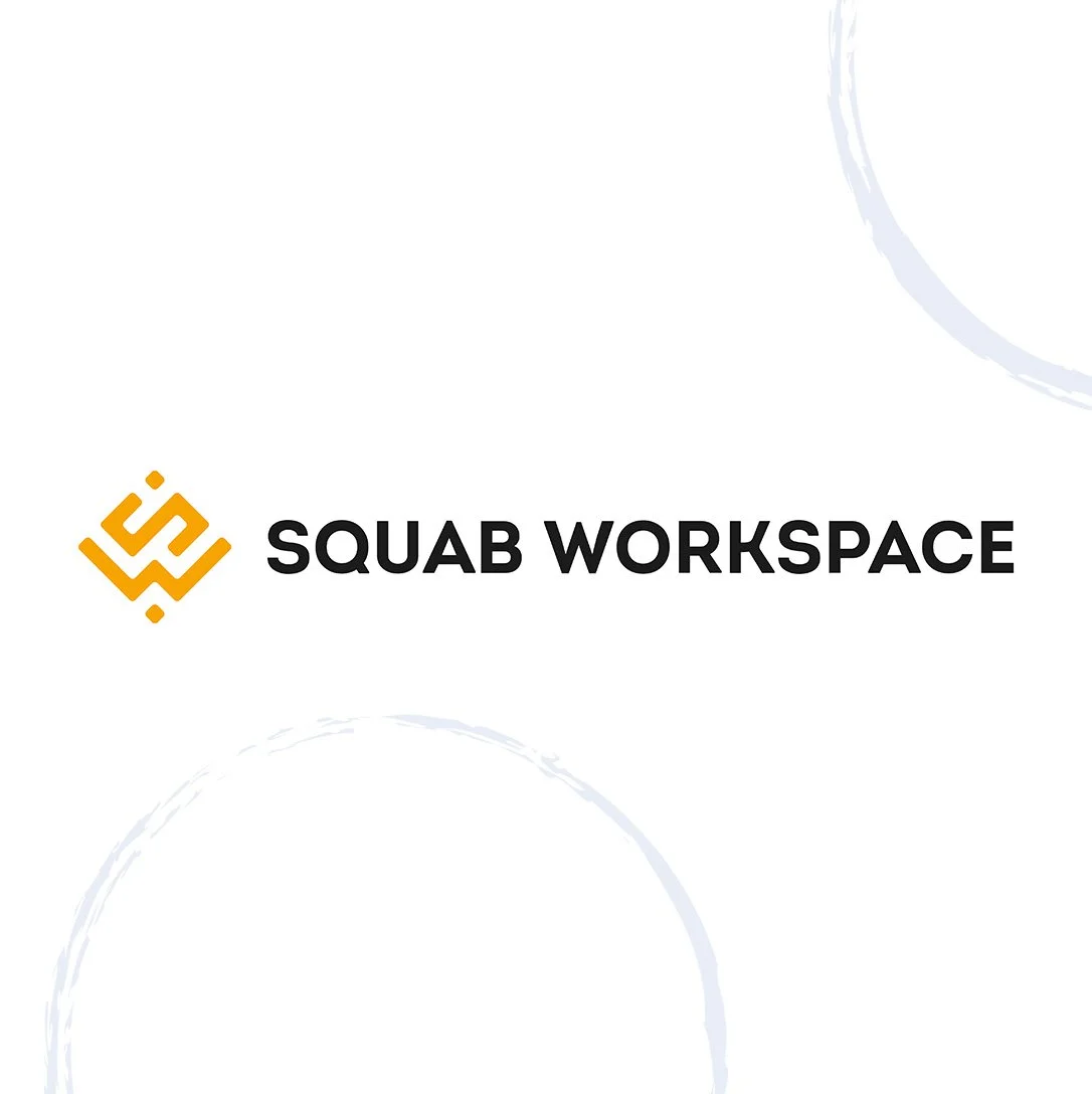 Logo of Squab Workspace with a yellow abstract icon and black text on a white background.
