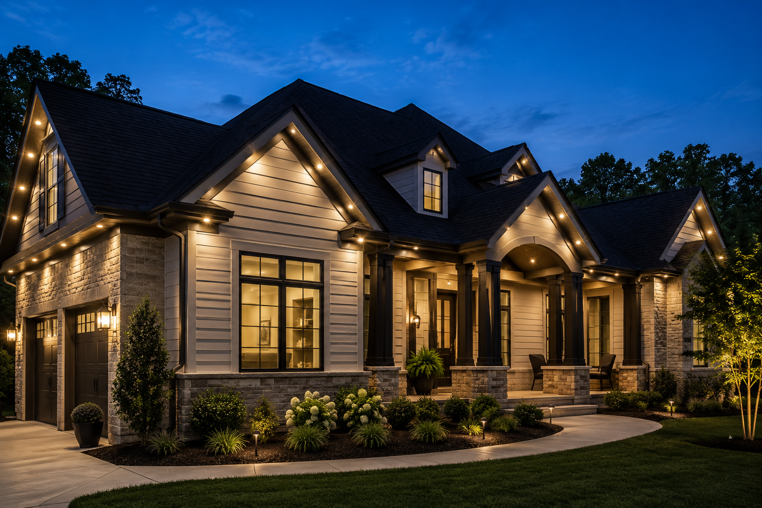Celebright permanent lighting installation with Hardie siding by Madison Sky Construction