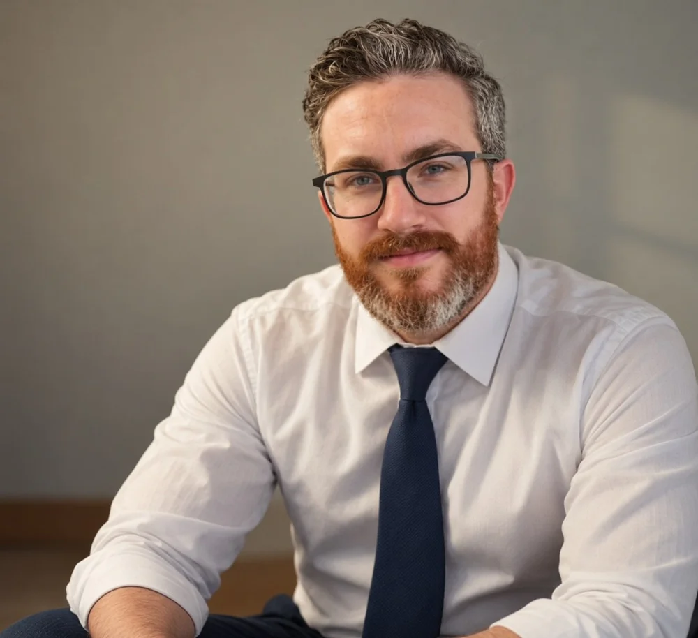Andrew Richey, LCSW, former senior healthcare executive, in a white shirt and navy tie