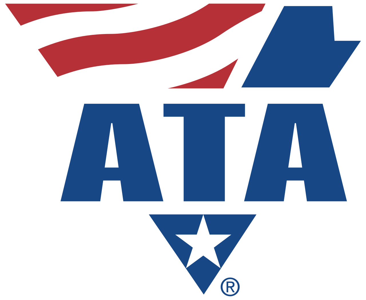 The logo of the American Trucking Associations (ATA), featuring a stylized eagle with red and black stripes, the letters 'ATA' in bold blue font, and a star inside a downward-pointing triangle.