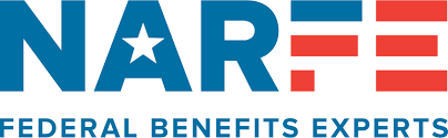 Logo with the word 'NAREF' in blue and red, with a star inside the letter 'A', and the words 'Federal Benefits Experts' below