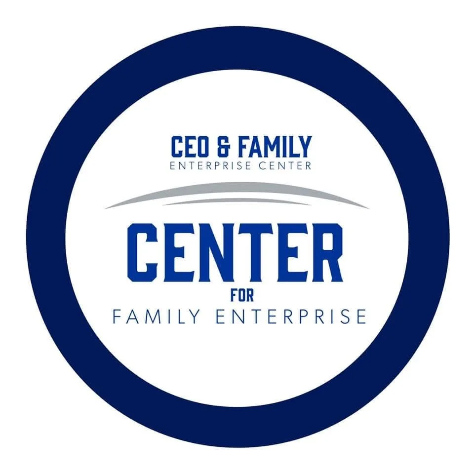 Logo for CEO & Family Enterprise Center, featuring the text "Center for Family Enterprise" with a blue and white color scheme and a circular design.
