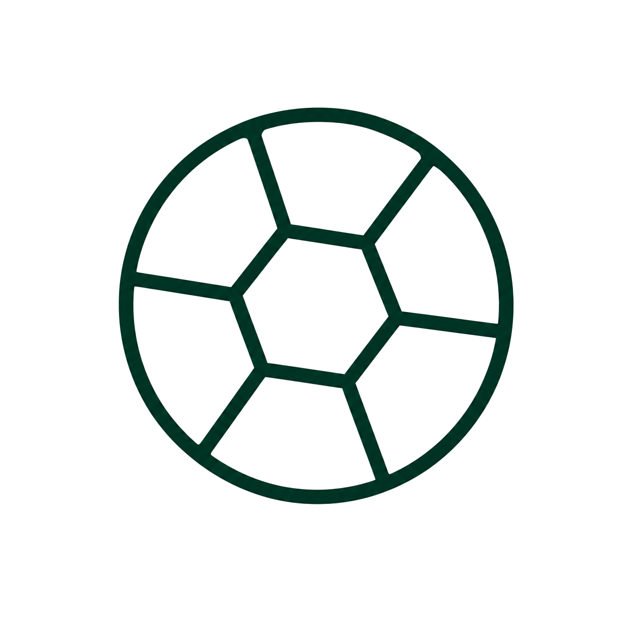 A glowing digital soccer ball outline on a black background.