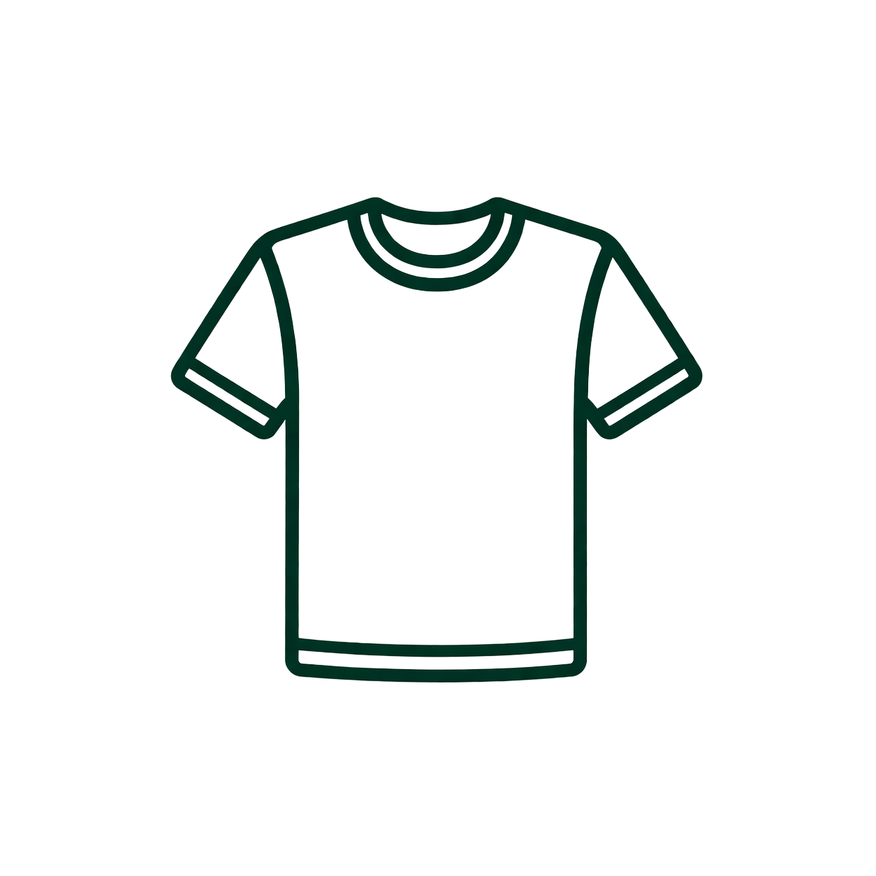 Outline illustration of a plain T-shirt with short sleeves, viewed from the front, with a shadow cast to the side.
