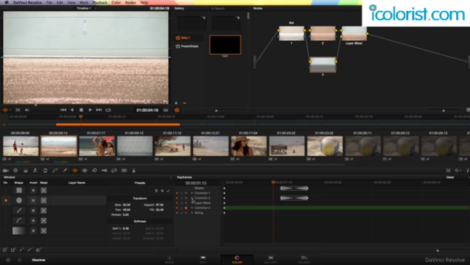 Resolve — Changing the grade across a dissolve using keyframes